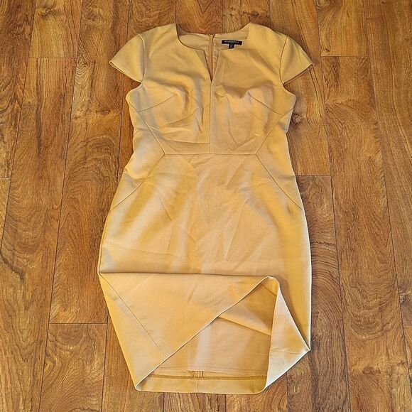 Banana Republic Factory Mustard Short Sleeve Midi Sheath Dress Size 10 - Picture 6 of 13